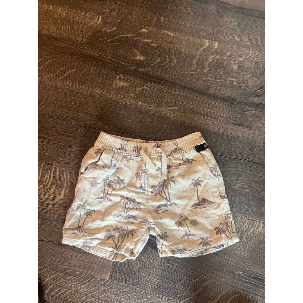 Volcom Boys Beige Tropical Palm Tree Island Print Shorts Elastic Waist 4T